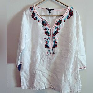 Tommy Bahama Linen Embroidered Tunic Top Resort Vacation Medium